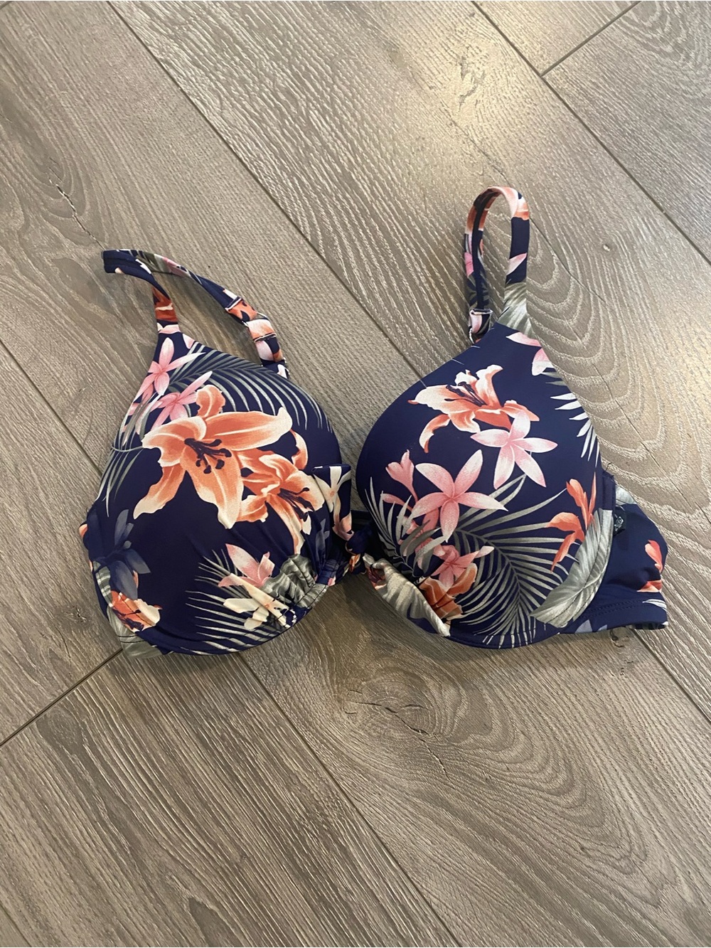 Aqua La Ve En Rose D-Cup Navy Floral Underwire Bikini Top